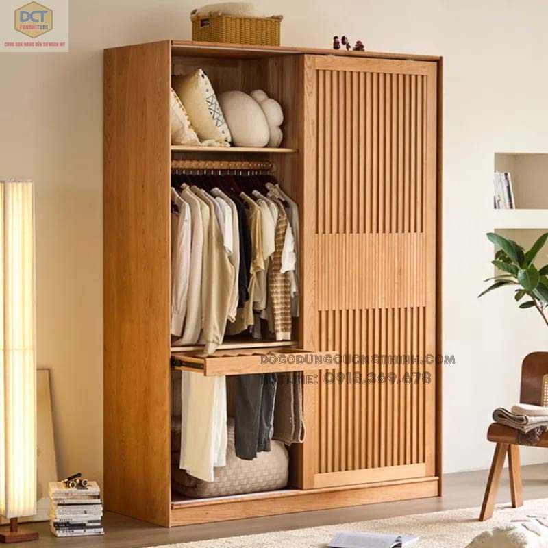 Tủ áo gỗ sồi cánh trượt TA43 hiện đại giá tốt